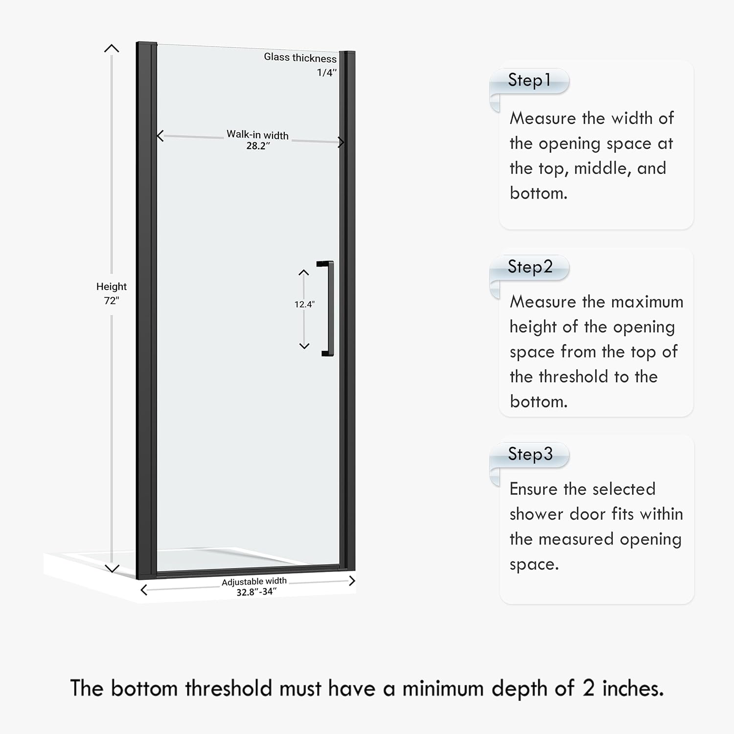 Glass Door Hinge - Frameless Pivot Shower Door 32.8-34